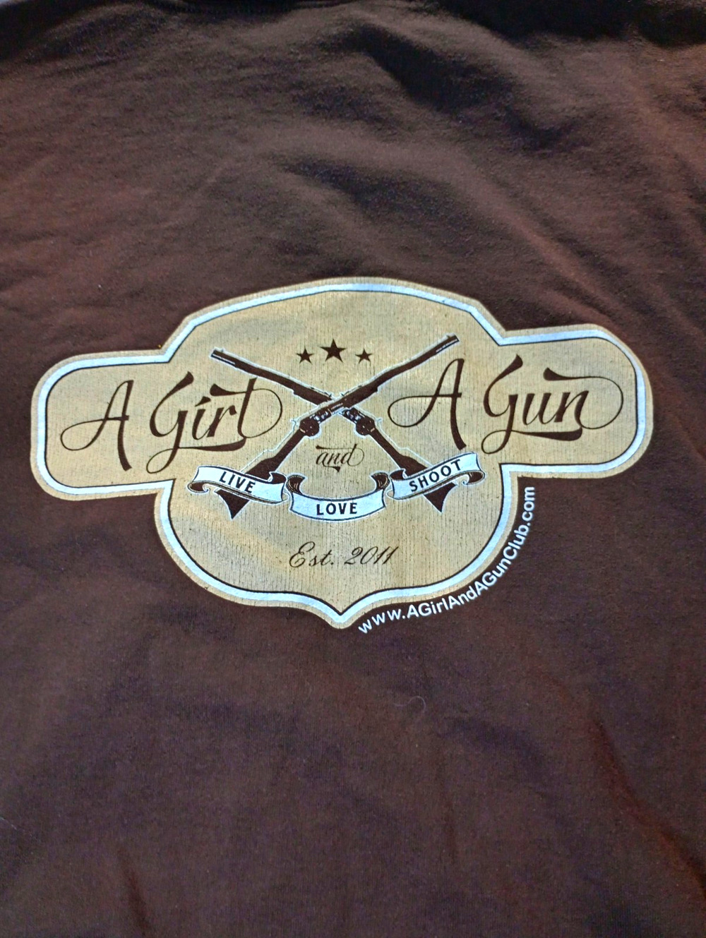 Gildan distressed Full Zip Hoodie women's size L "A Girl and A Gun" Graphic